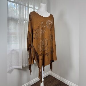 Step in Style Tan Faux Suede Fringed Lightweight Poncho